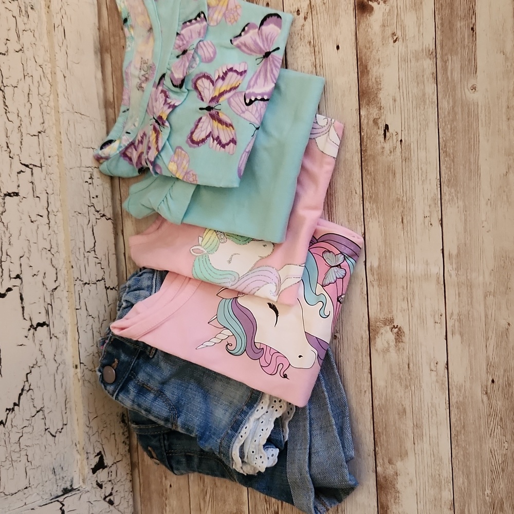 Unicorns and Butterflies Bundle of 6 Tops & Shorts